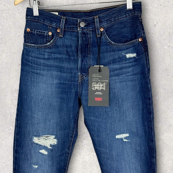 NWT Levis 501 Original Cropped Jeans Size 27 x 26 Distressed New Tags Denim Boho - Picture 5 of 16